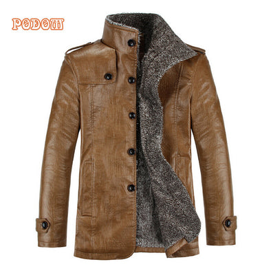 Retro PU Leather Jackets Men's Winter Warm Thick Coats Men Windproof Outerwear Casual Slim Buttons Up Lined Jacket Plus Size 4XL