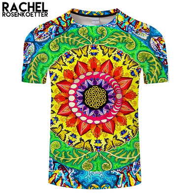 Samsara Mandala Rectangle Print By Rachel RosenkoetterArt 3DPrint T shirt Men Women Summer Casual ShortSleeve Top&Tee Boy Tshirt
