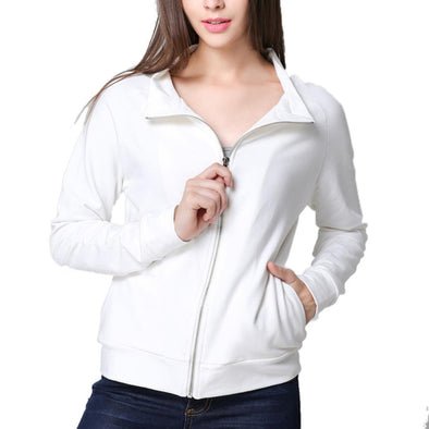 White Autumn Printing Jacket Casual Spring Sleeve Heart Neck Regular Zipper Long Love Fashion Round Women