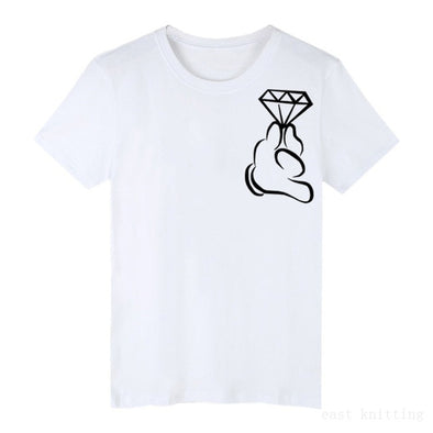 H10 Women Hand-painted Hands Hold Diamonds Casual T shirt Summer Fashion Loose Tops