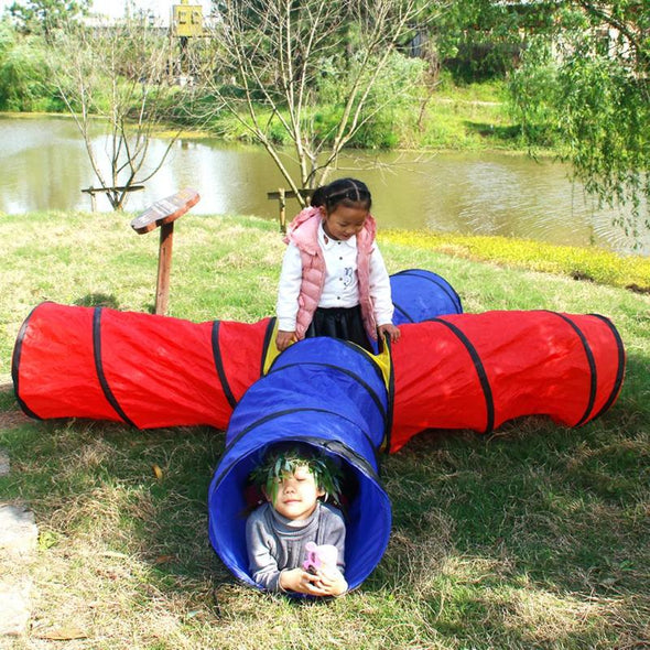 Kid Crawling Tent Children 4-way Play Tunnel Folding Portable Playpen Tent Play Yard Play House Portable Large Tube Teepee